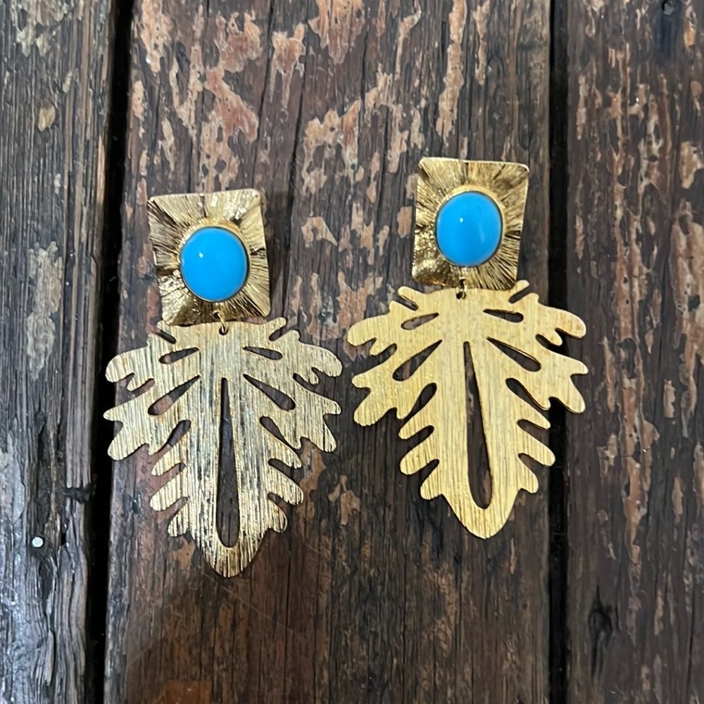 BLUE & GOLD STATEMENT EARRINGS